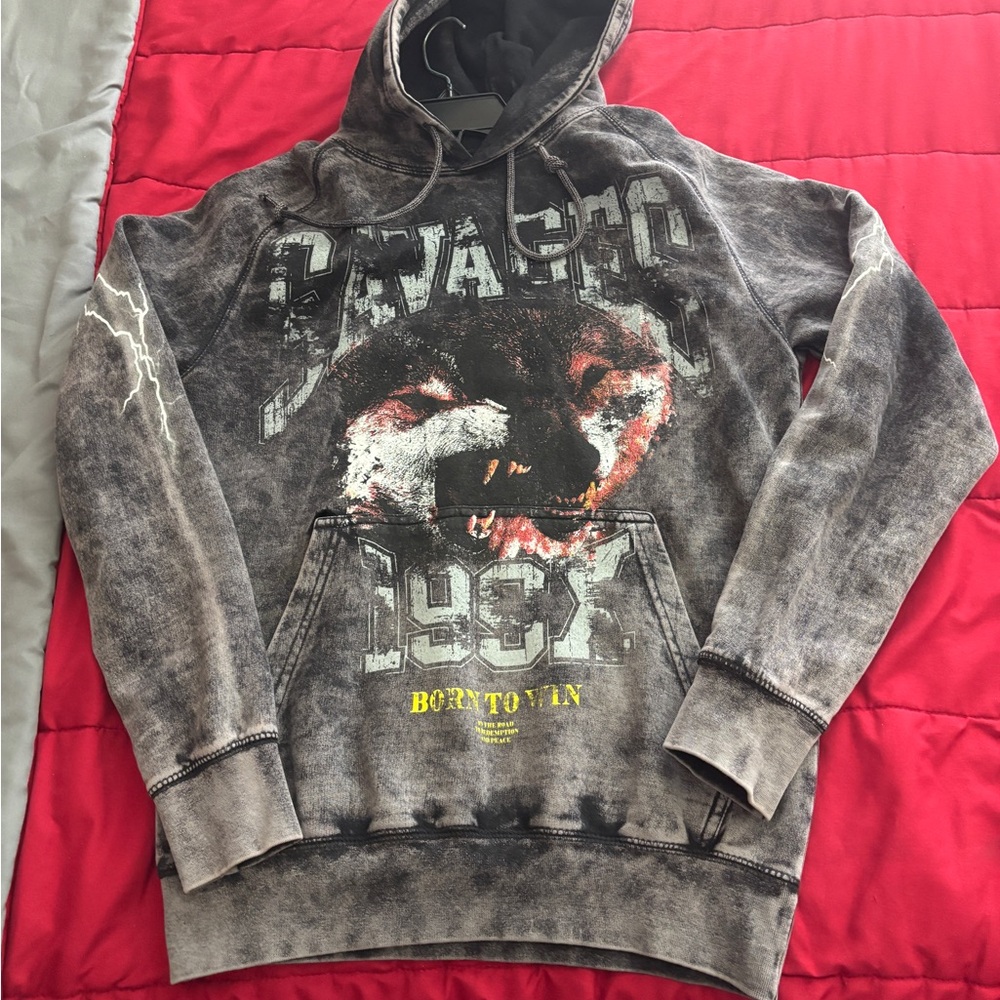 PacSun Gray and Black Vintage Hoodie Sweatshirt